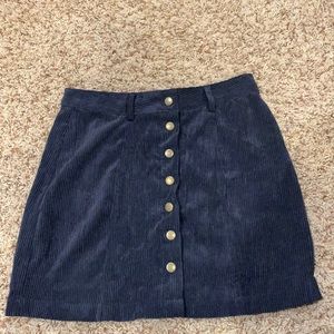 Navy Button Down Corduroy Skirt